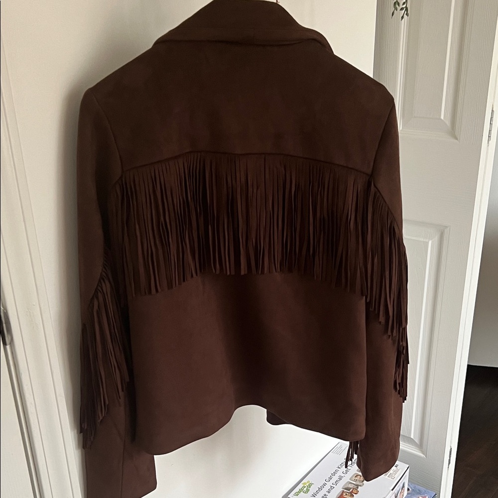 For The Republic Dark Brown faux suede Fringe Jacket